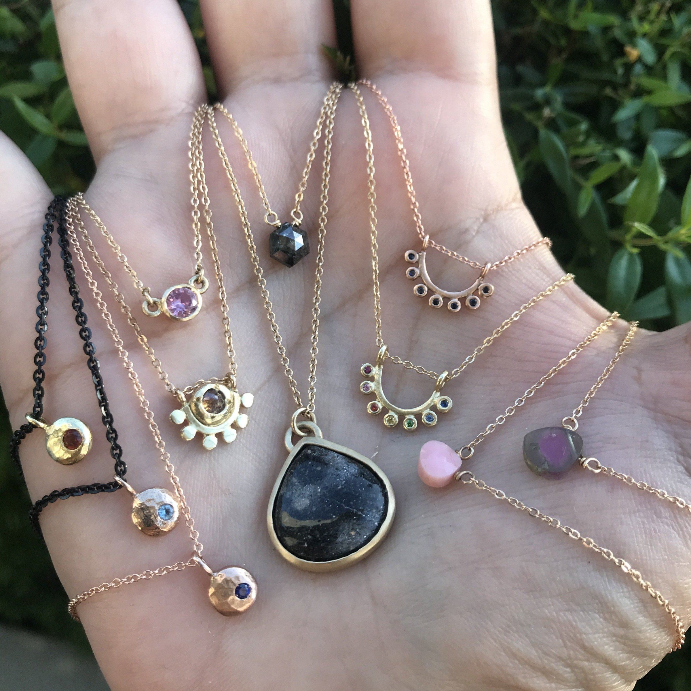 14K rose gold & blue sapphire pebble necklace necklace Amanda K Lockrow