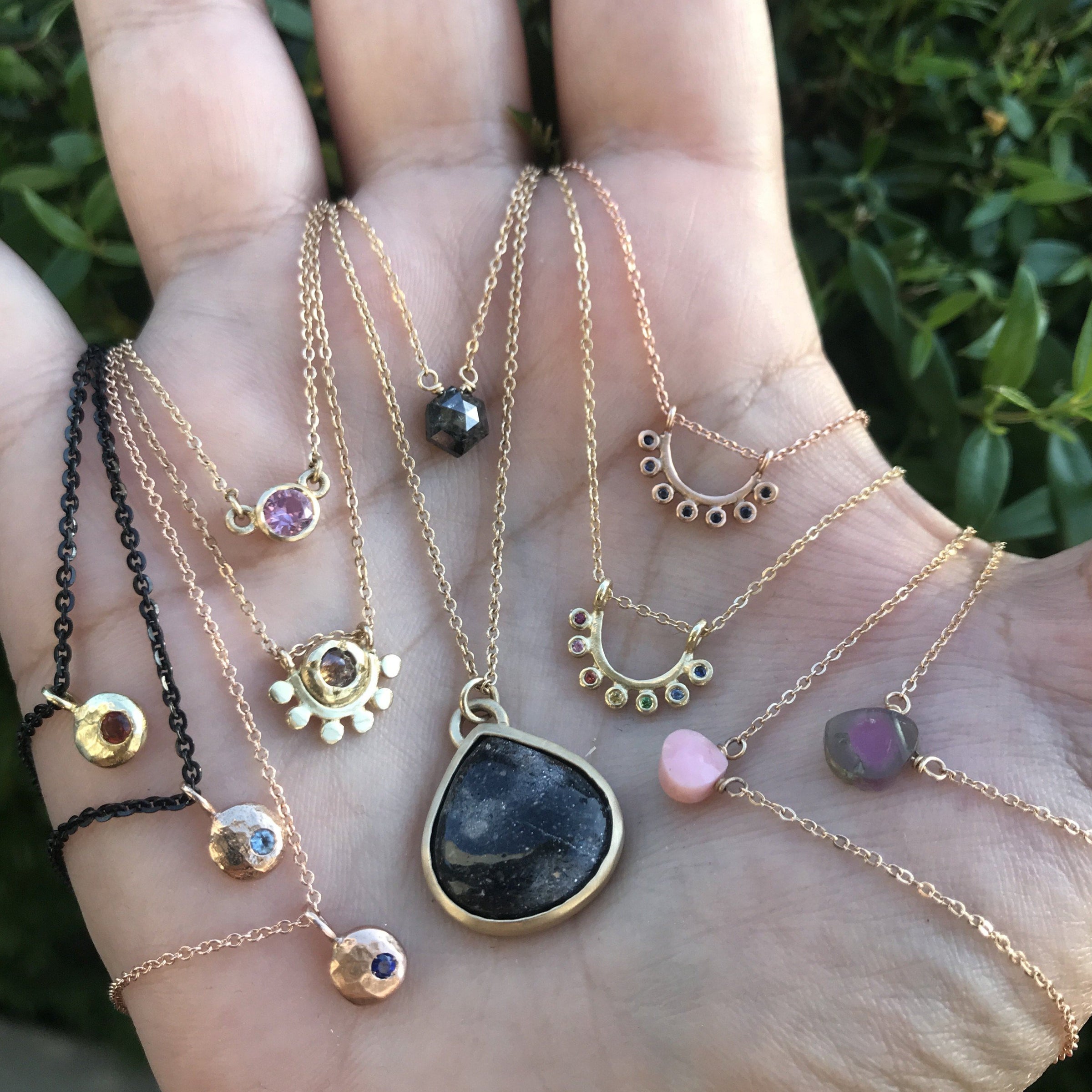 14k rose gold and sapphire dainty sunrise necklace necklace Amanda K Lockrow