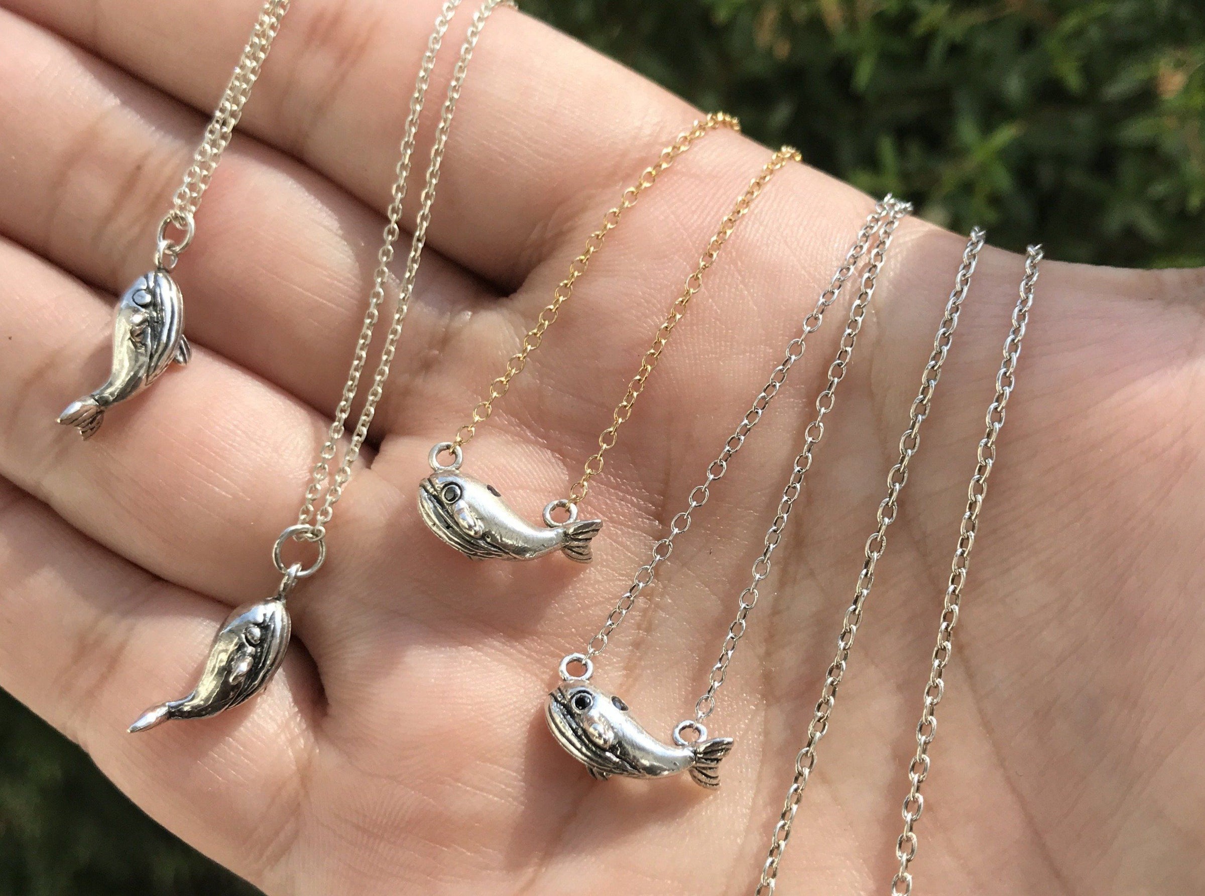 Kai necklace - tiny sterling silver whale charm necklace necklace Amanda K Lockrow