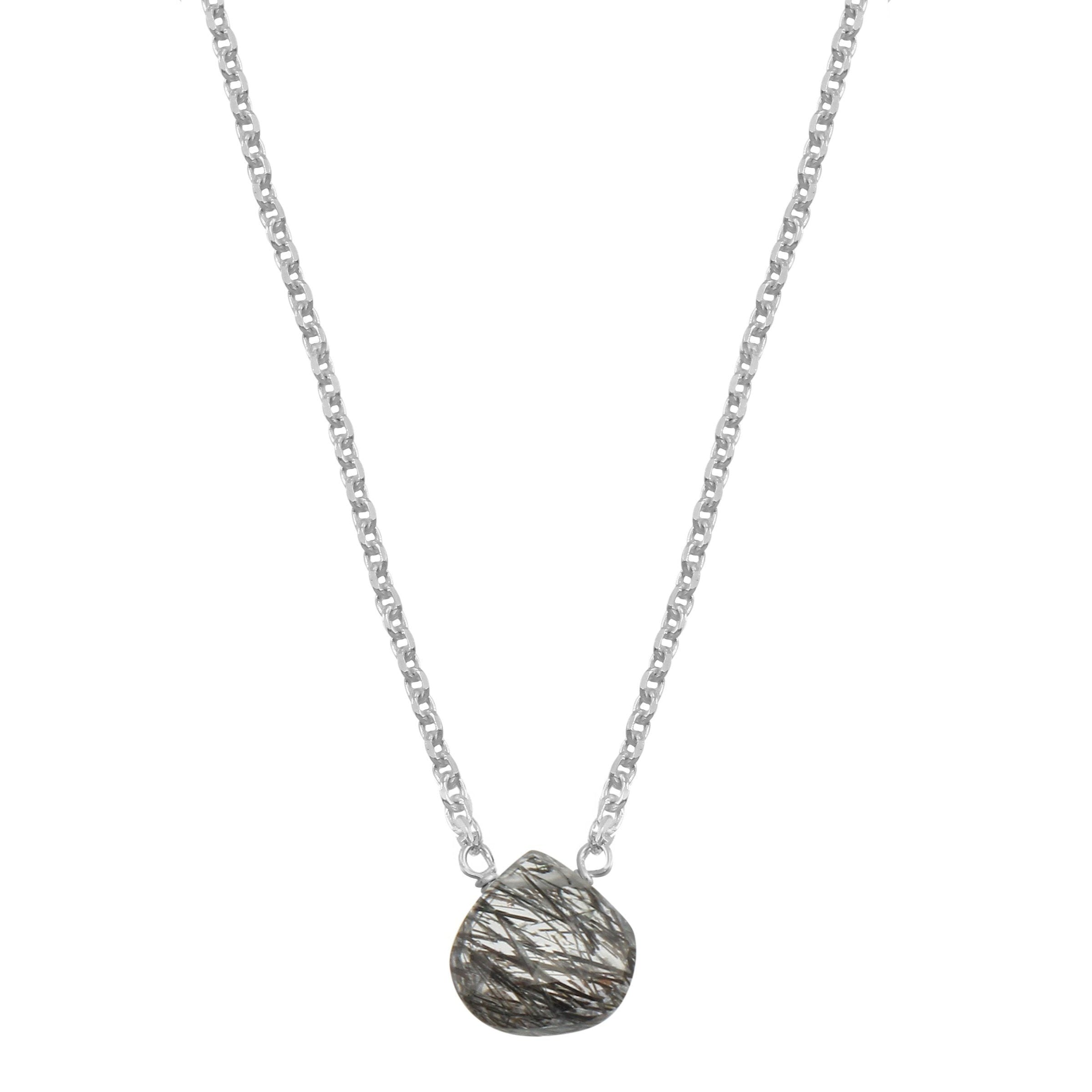 Tourmalinated quartz little rock sterling silver necklace necklace Amanda K Lockrow