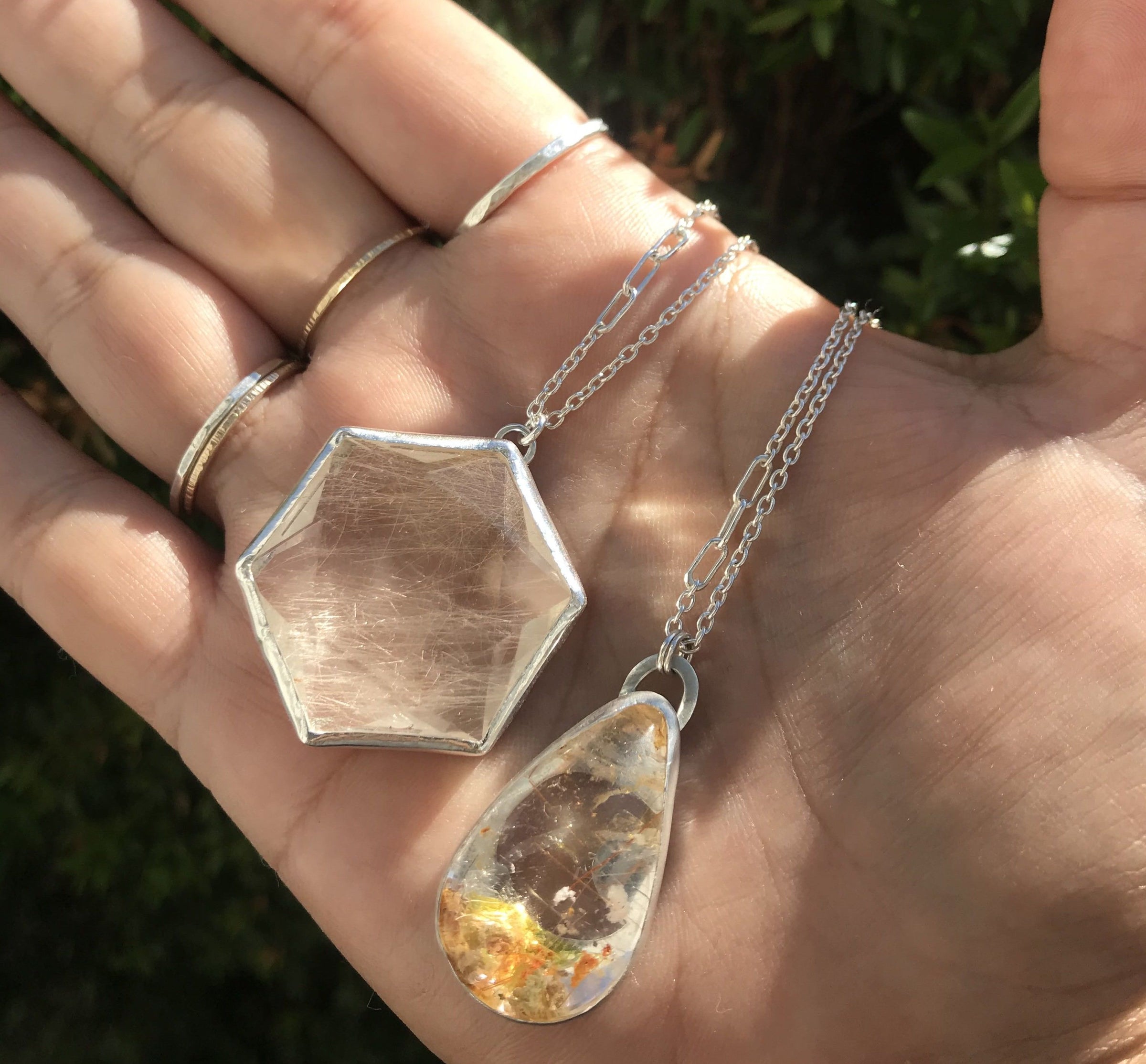 Aislinn hexagon rutilated quartz sterling silver necklace necklace Amanda K Lockrow