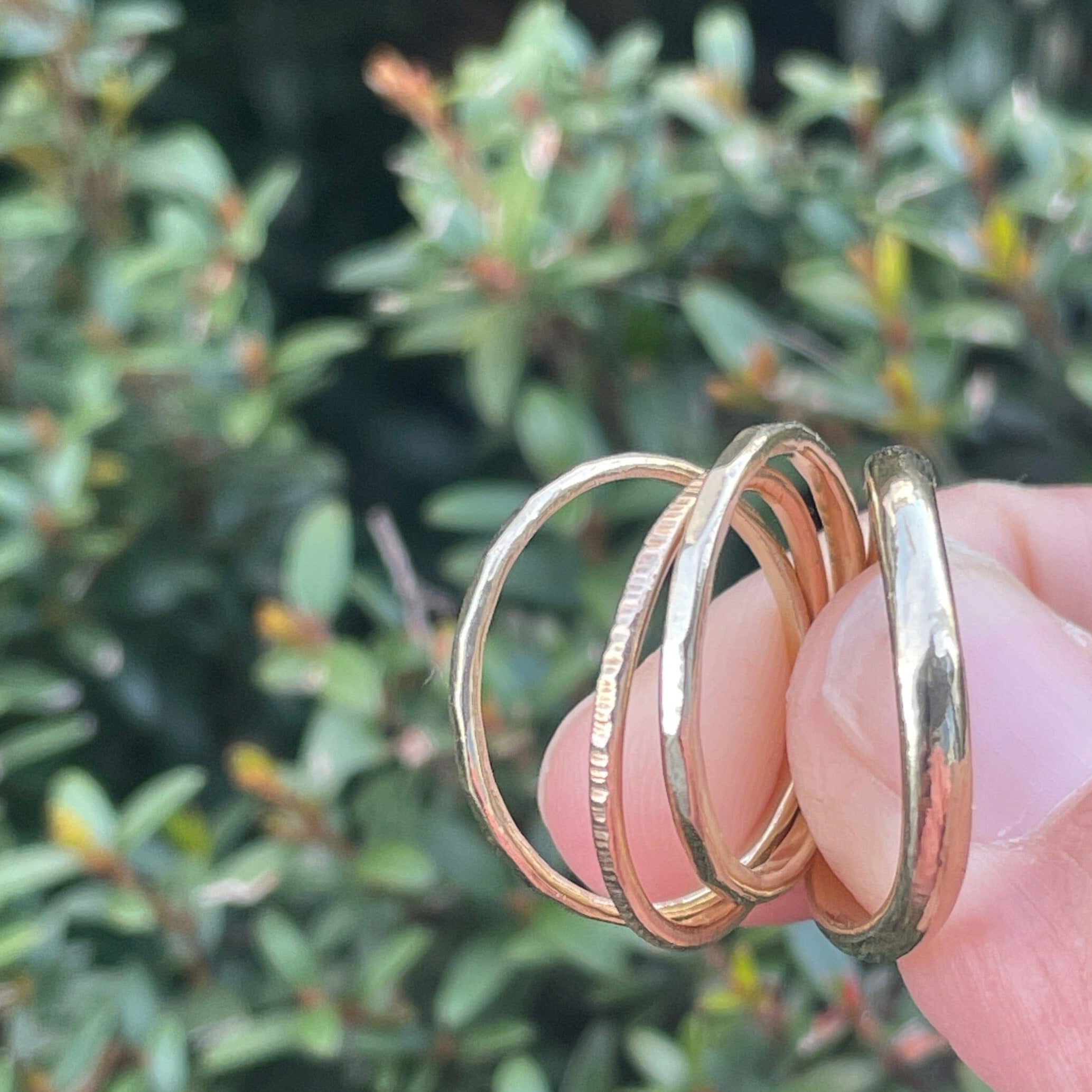 Faceted hammered gold band ring Amanda K Lockrow