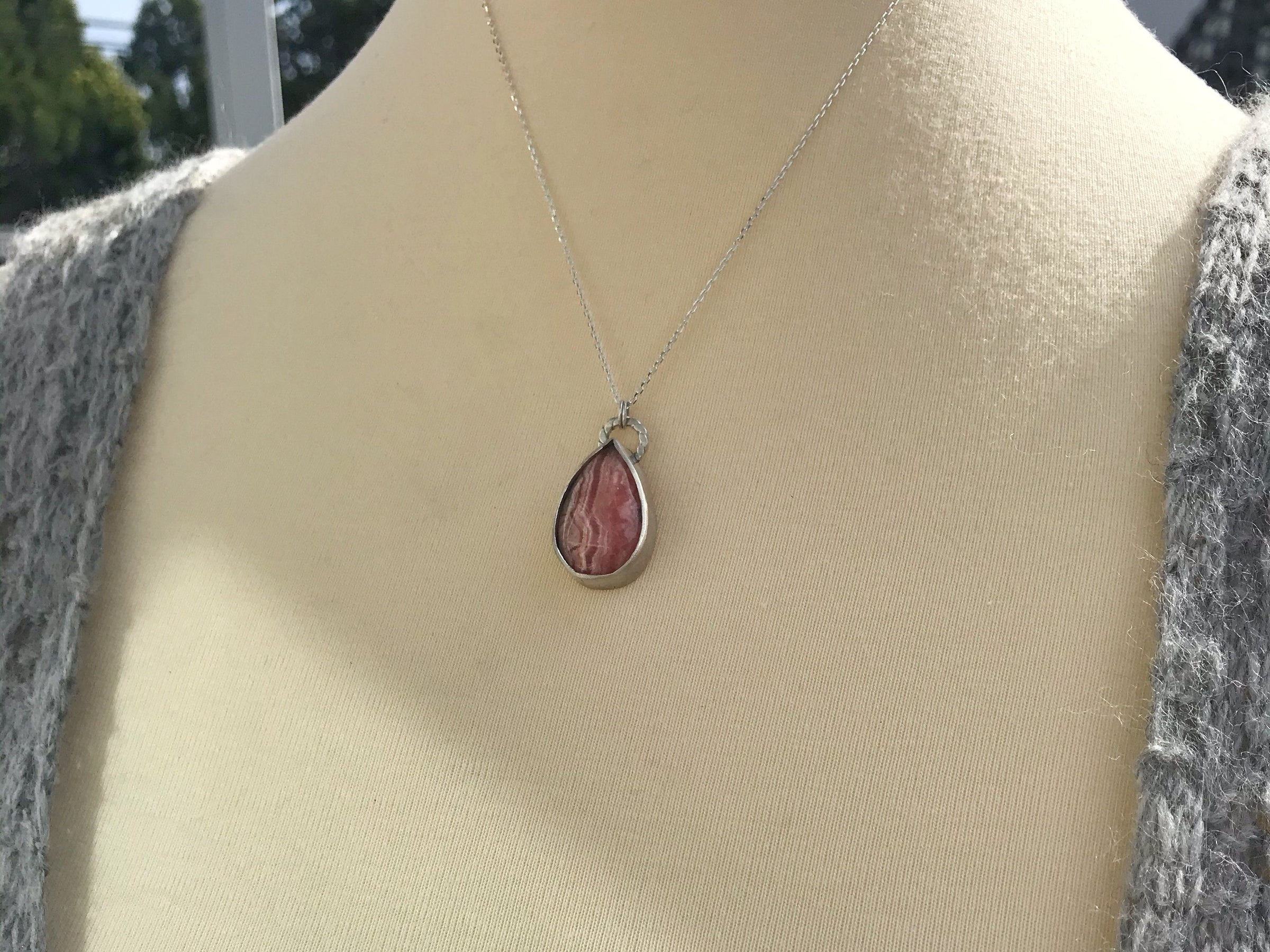 Rhodochrosite sterling silver drop necklace necklace Amanda K Lockrow 