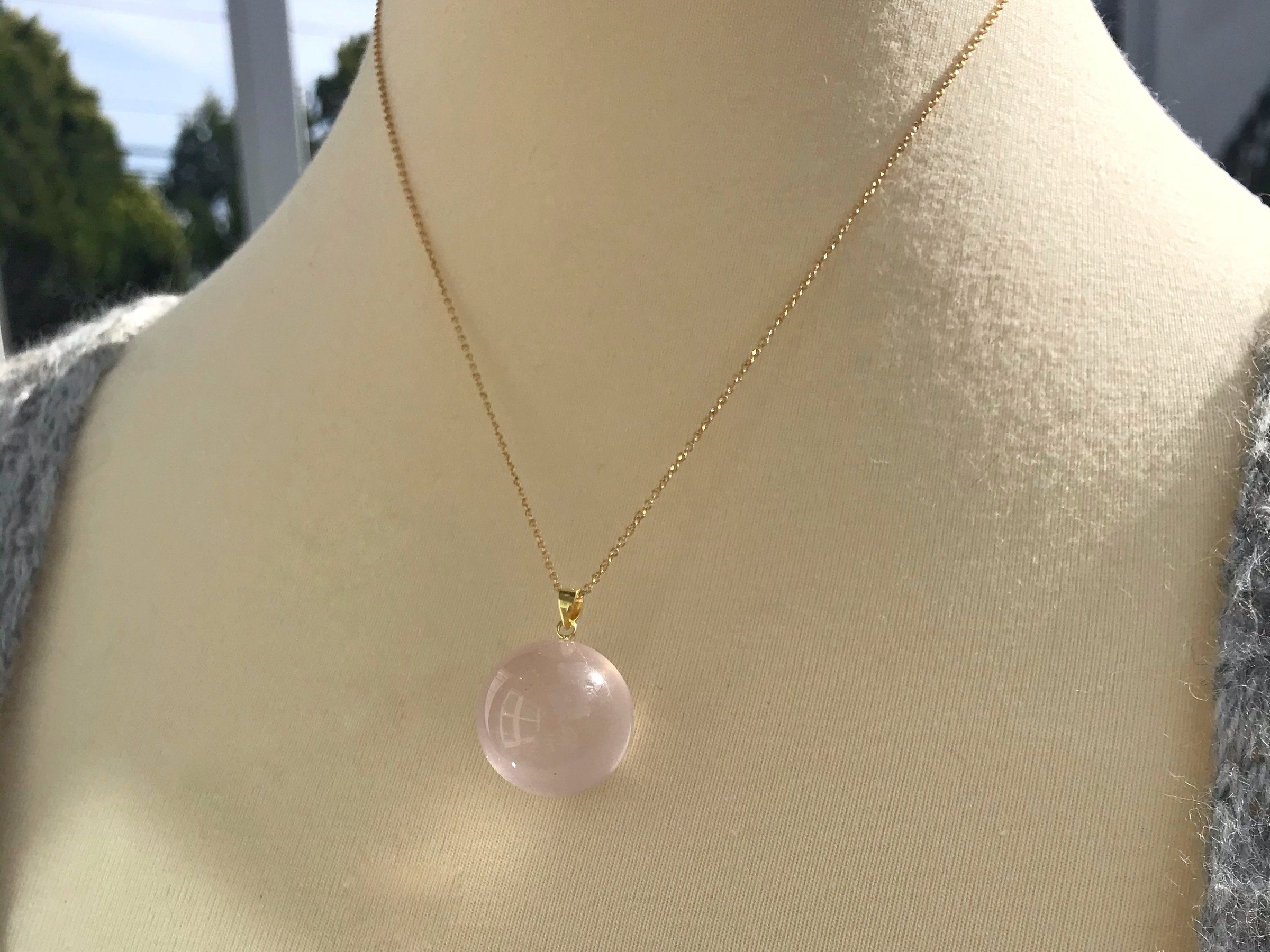 Rose quartz sphere necklace necklace Amanda K Lockrow