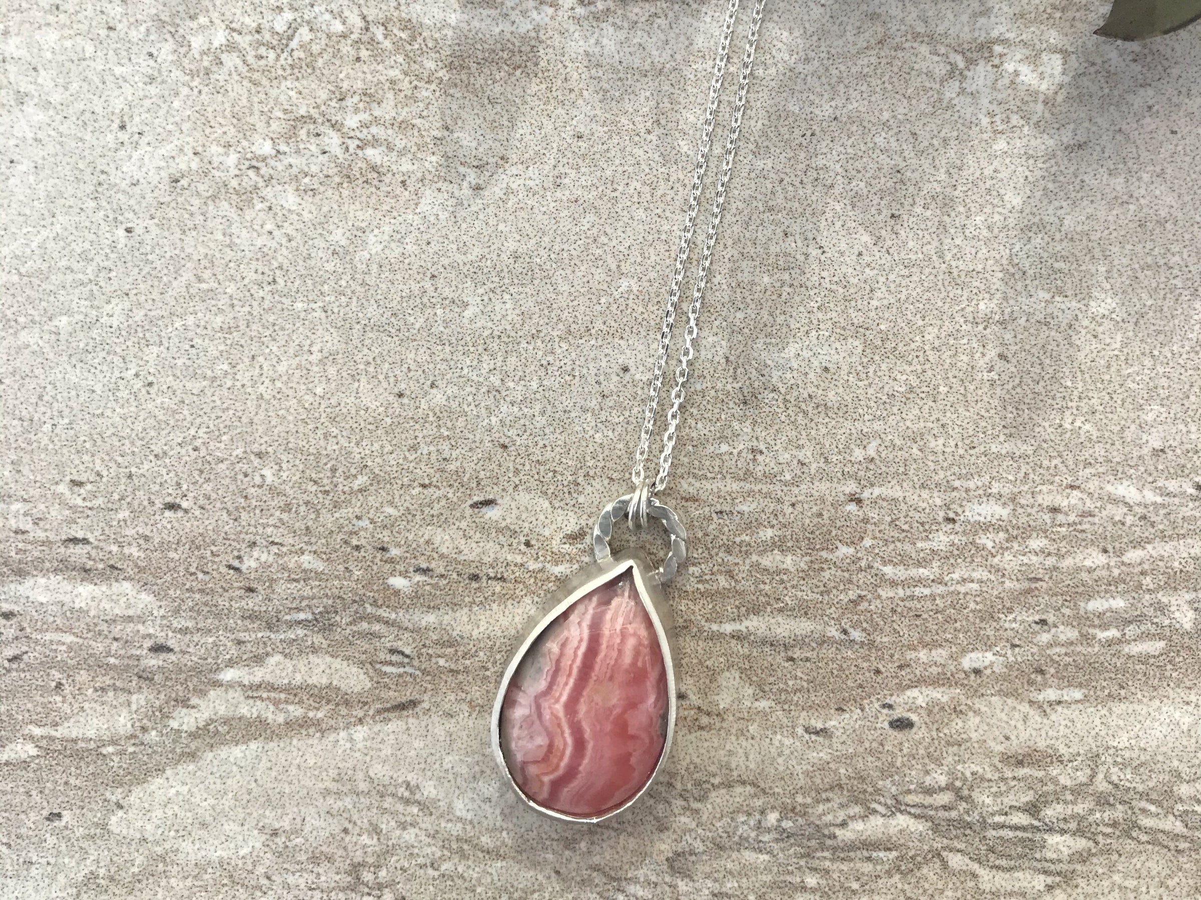 Rhodochrosite sterling silver drop necklace necklace Amanda K Lockrow