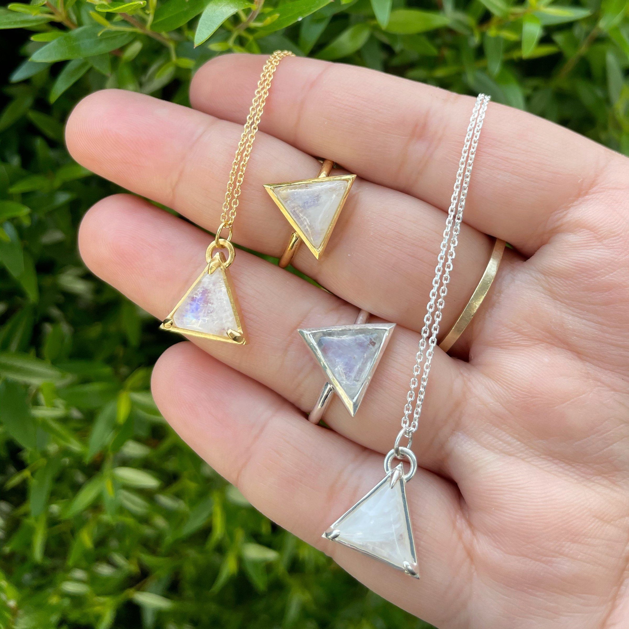 I Am Divine rainbow moonstone triangle necklace necklace Amanda K Lockrow