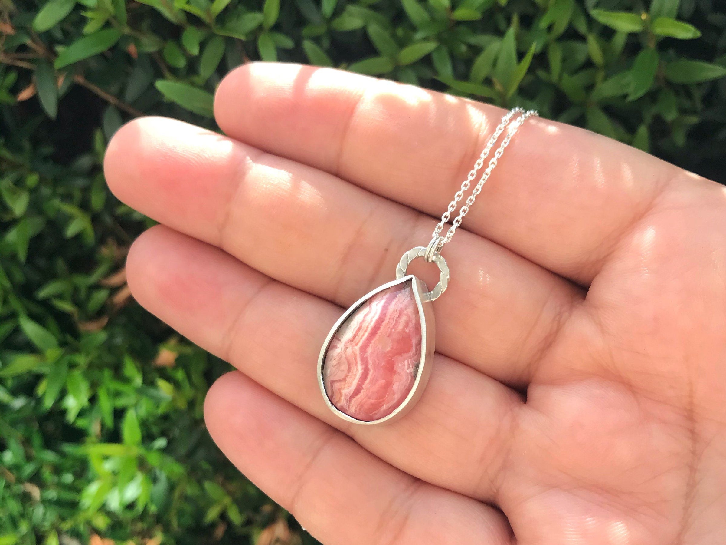 Rhodochrosite sterling silver drop necklace necklace Amanda K Lockrow