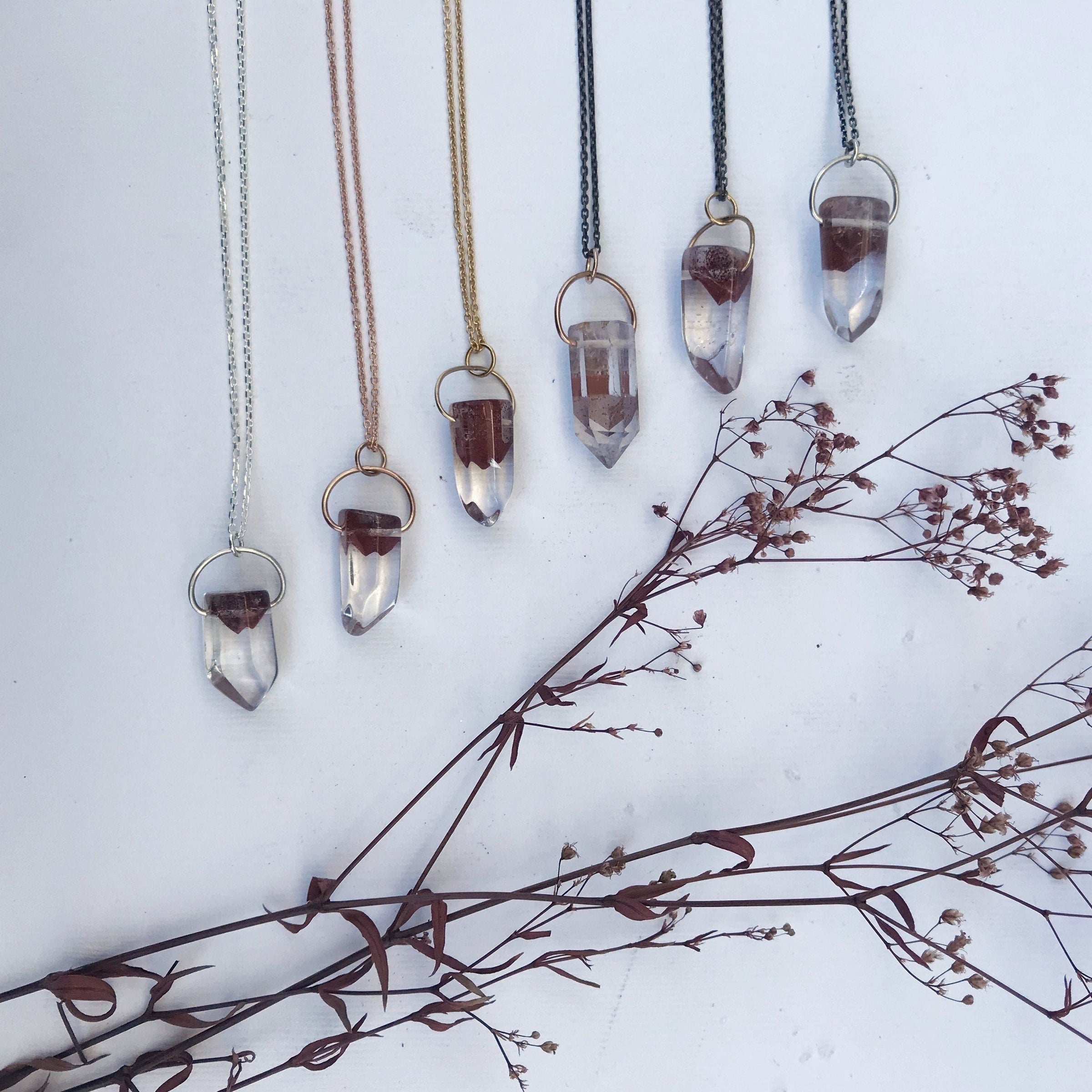 Tara necklace - Hematite Phantom Quartz crystal necklace necklace Amanda K Lockrow