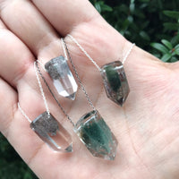 Tara necklace - chlorite phantom quartz with iron ore crystal floating pendant necklace necklace Amanda K Lockrow