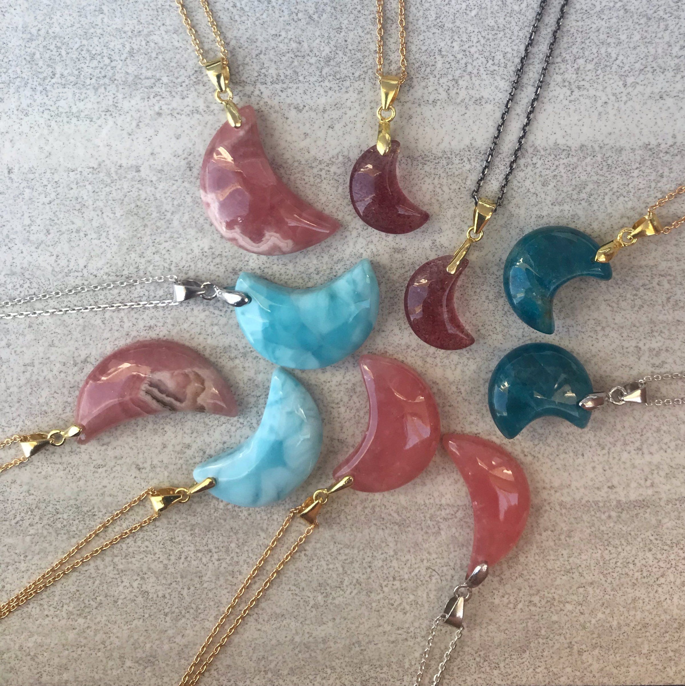 Luna moon necklace - choose from larimar, apatite or rhodochrosite necklace Amanda K Lockrow