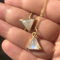 I Am Divine 14K gold rainbow moonstone triangle ring ring Amanda K Lockrow