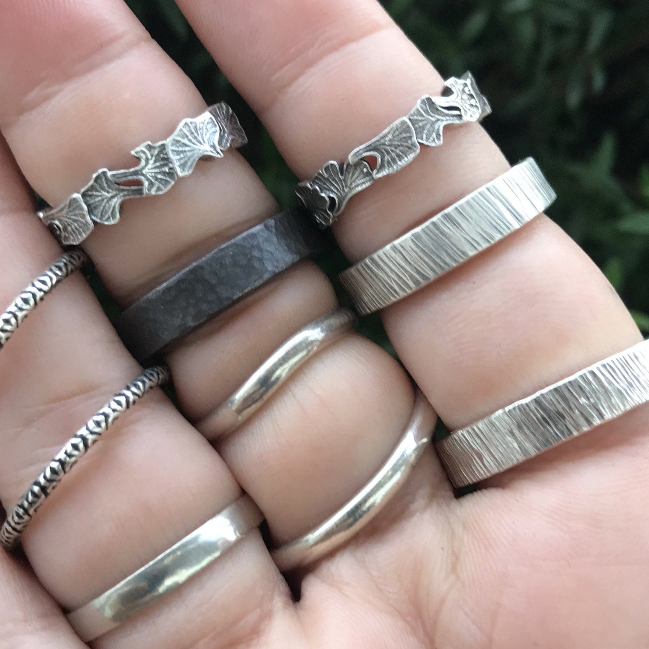 Ginkgo leaves sterling silver wedding band ring Amanda K Lockrow