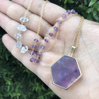 Thea - Amethyst hexagon slice 30 inch long necklace necklace Amanda K Lockrow