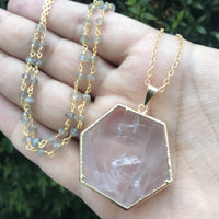 Thea - Rose Quartz and Labradorite 30 inch necklace necklace Amanda K Lockrow