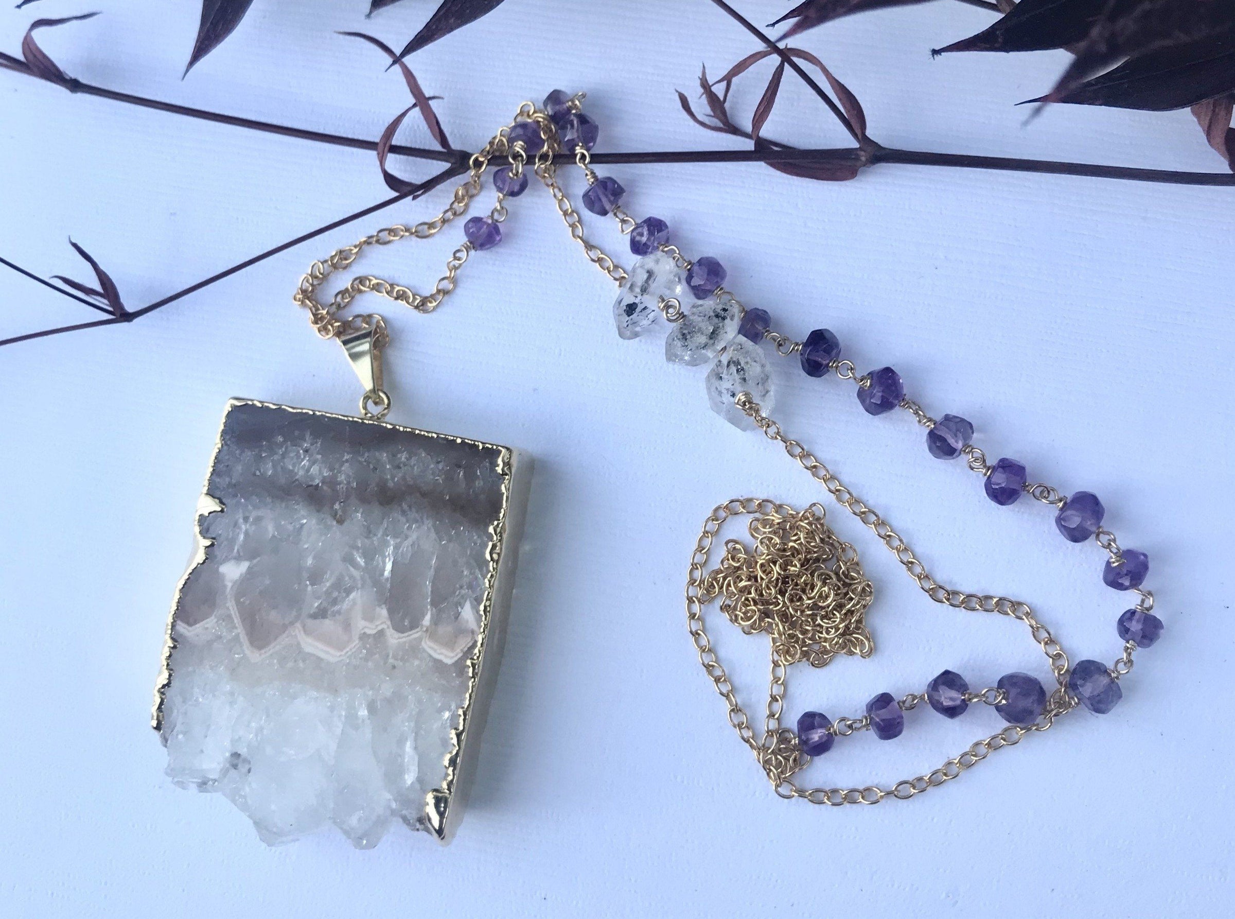 Thea - Amethyst Stalactite slice 30 inch long necklace necklace Amanda K Lockrow