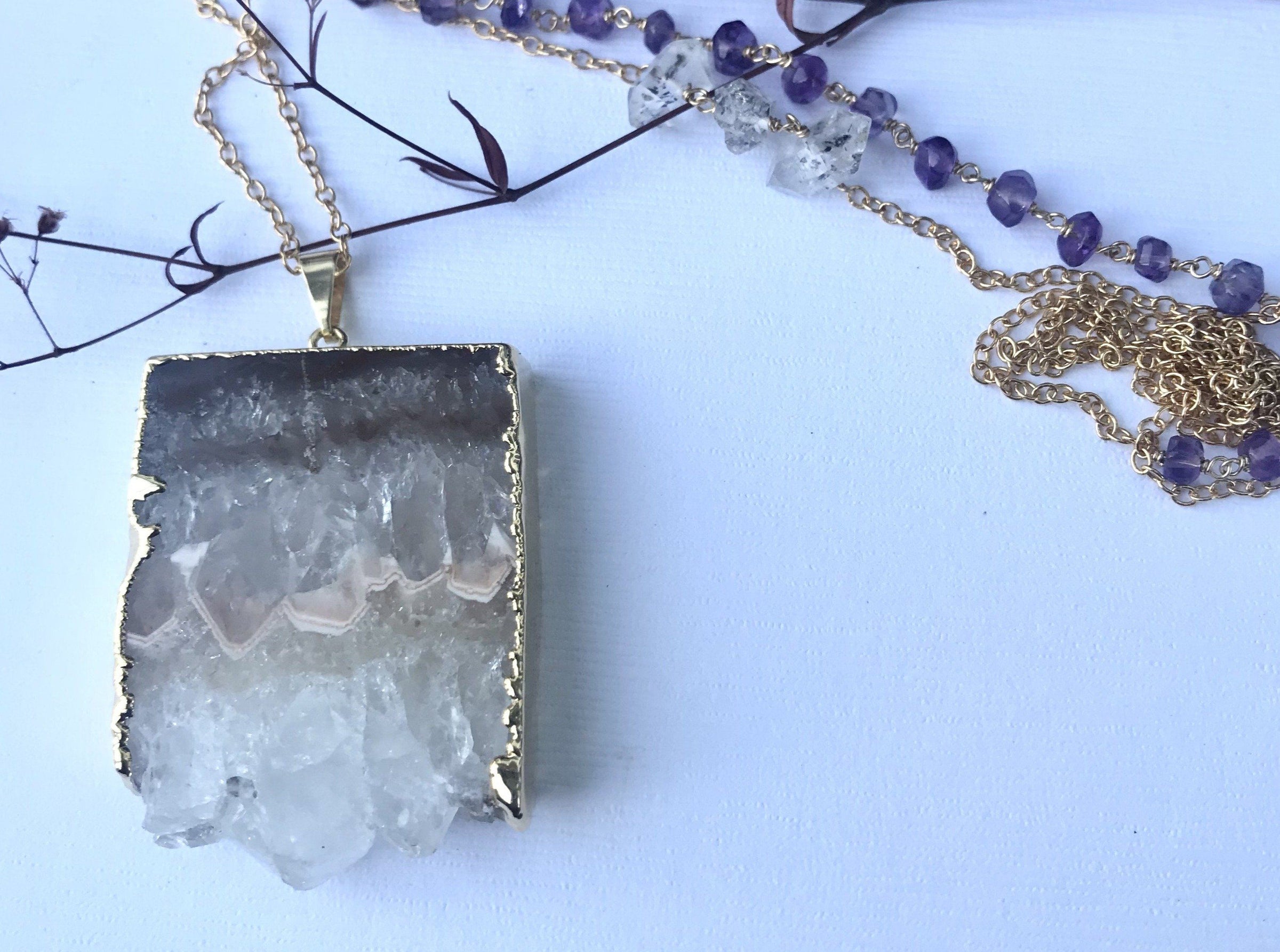 Thea - Amethyst Stalactite slice 30 inch long necklace necklace Amanda K Lockrow