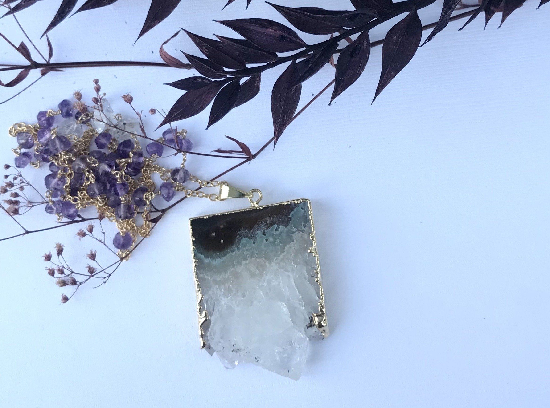 Thea - Amethyst Stalactite slice 30 inch long necklace necklace Amanda K Lockrow