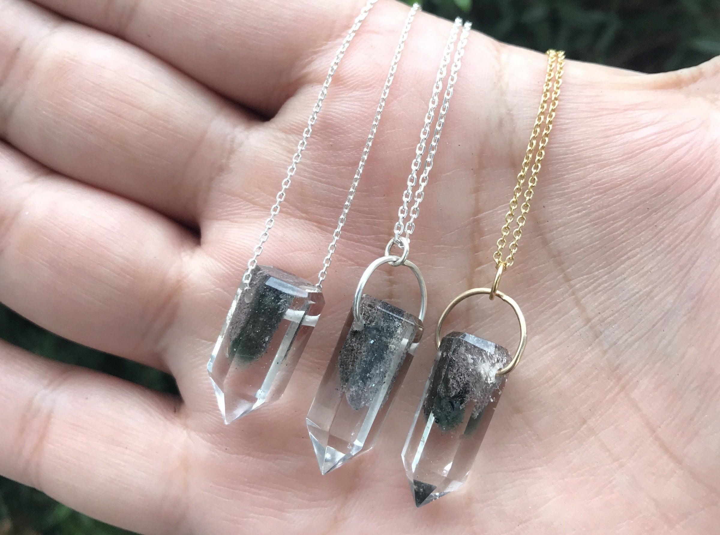 Tara necklace - chlorite phantom quartz with iron ore crystal necklace necklace Amanda K Lockrow