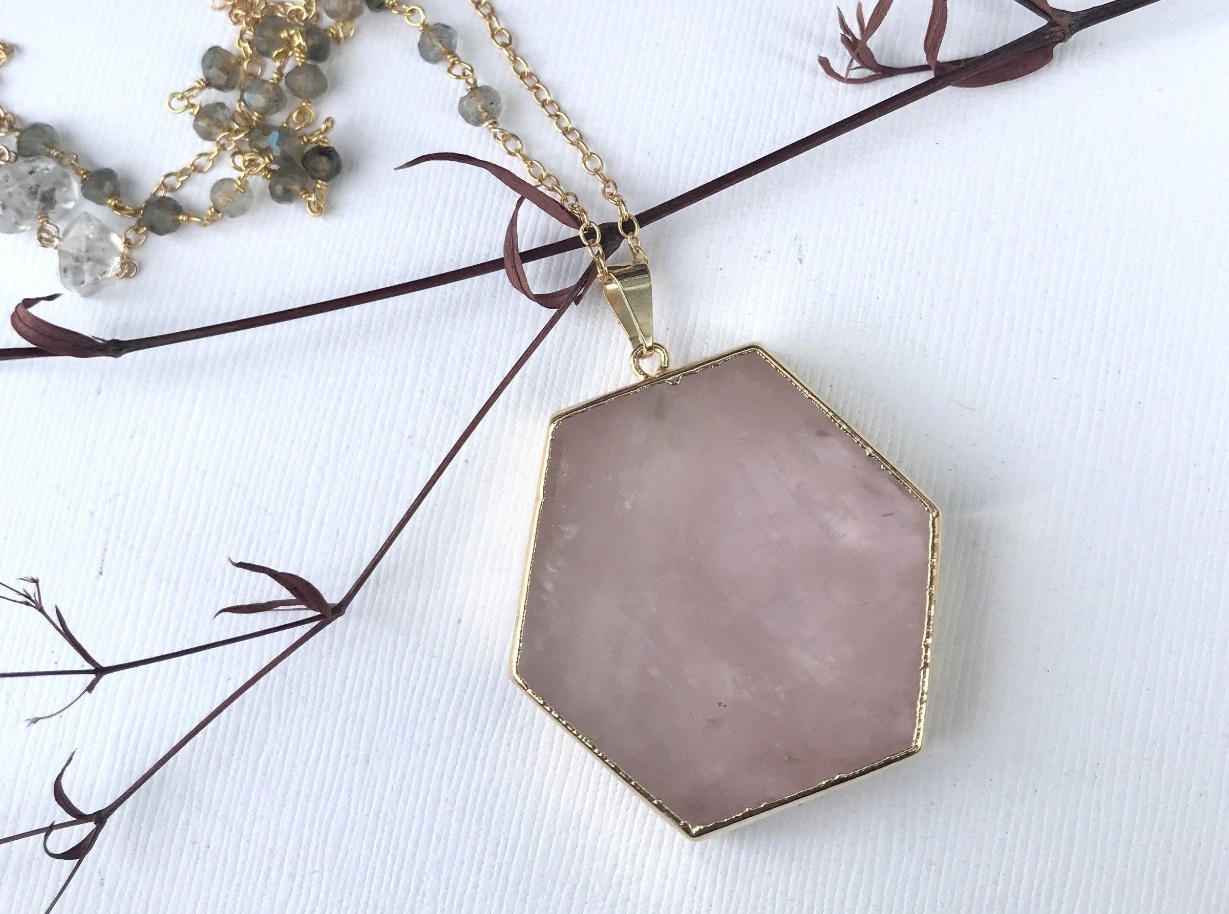 Thea - Rose Quartz and Labradorite 30 inch necklace necklace Amanda K Lockrow