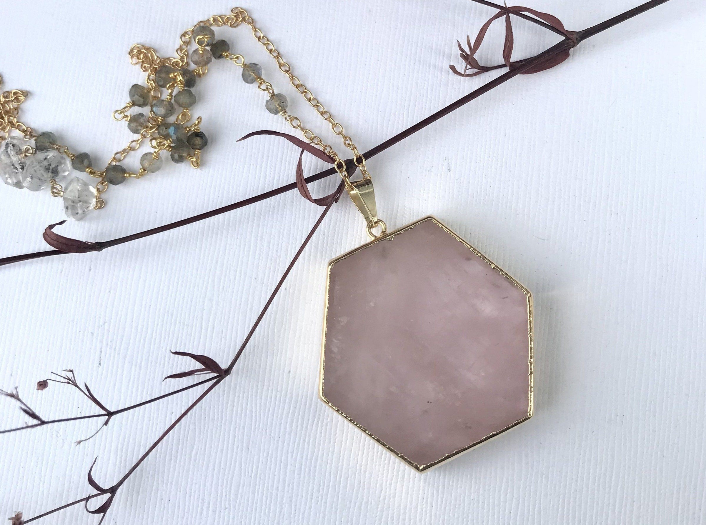 Thea - Rose Quartz and Labradorite 30 inch necklace necklace Amanda K Lockrow