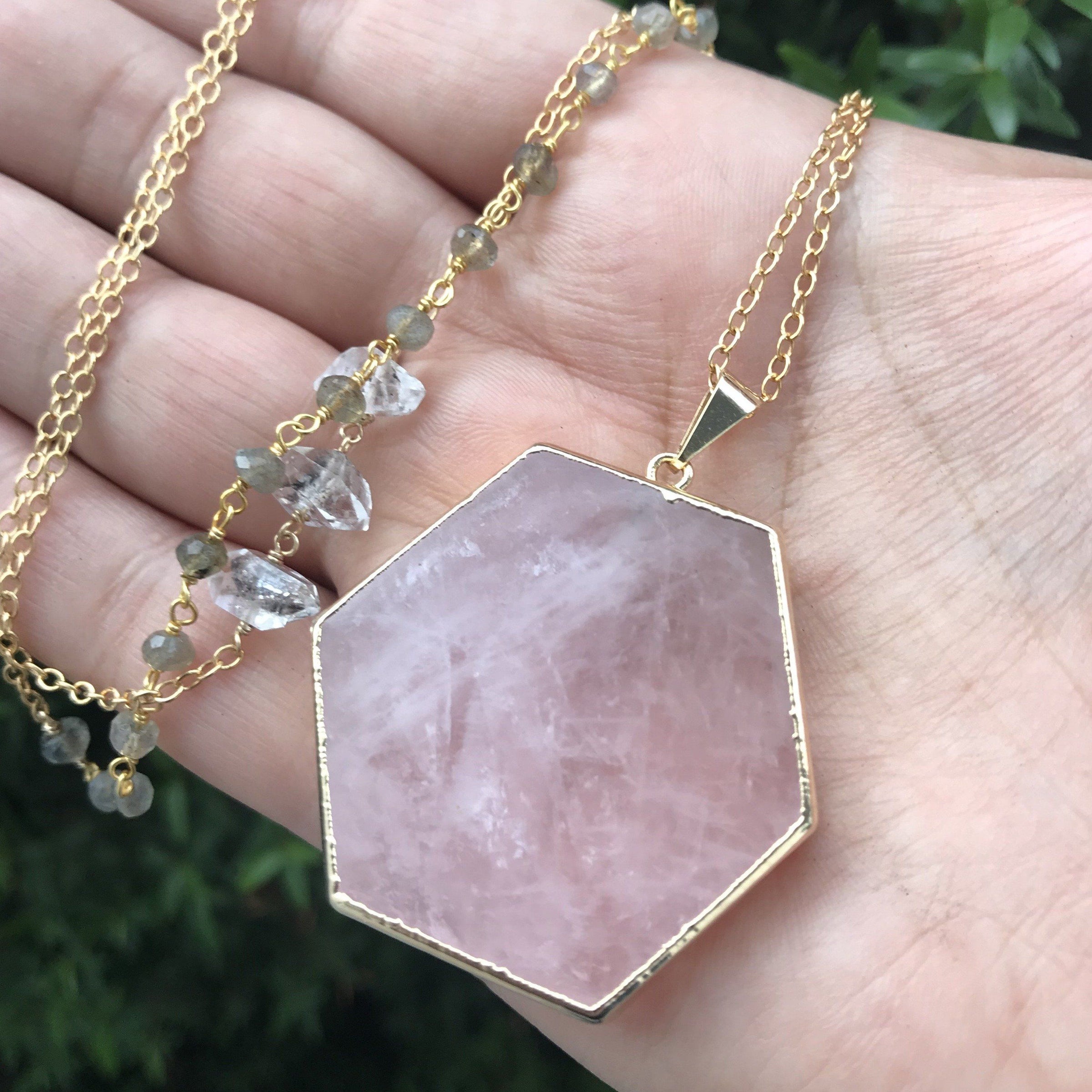 Thea - Rose Quartz and Labradorite 30 inch necklace necklace Amanda K Lockrow