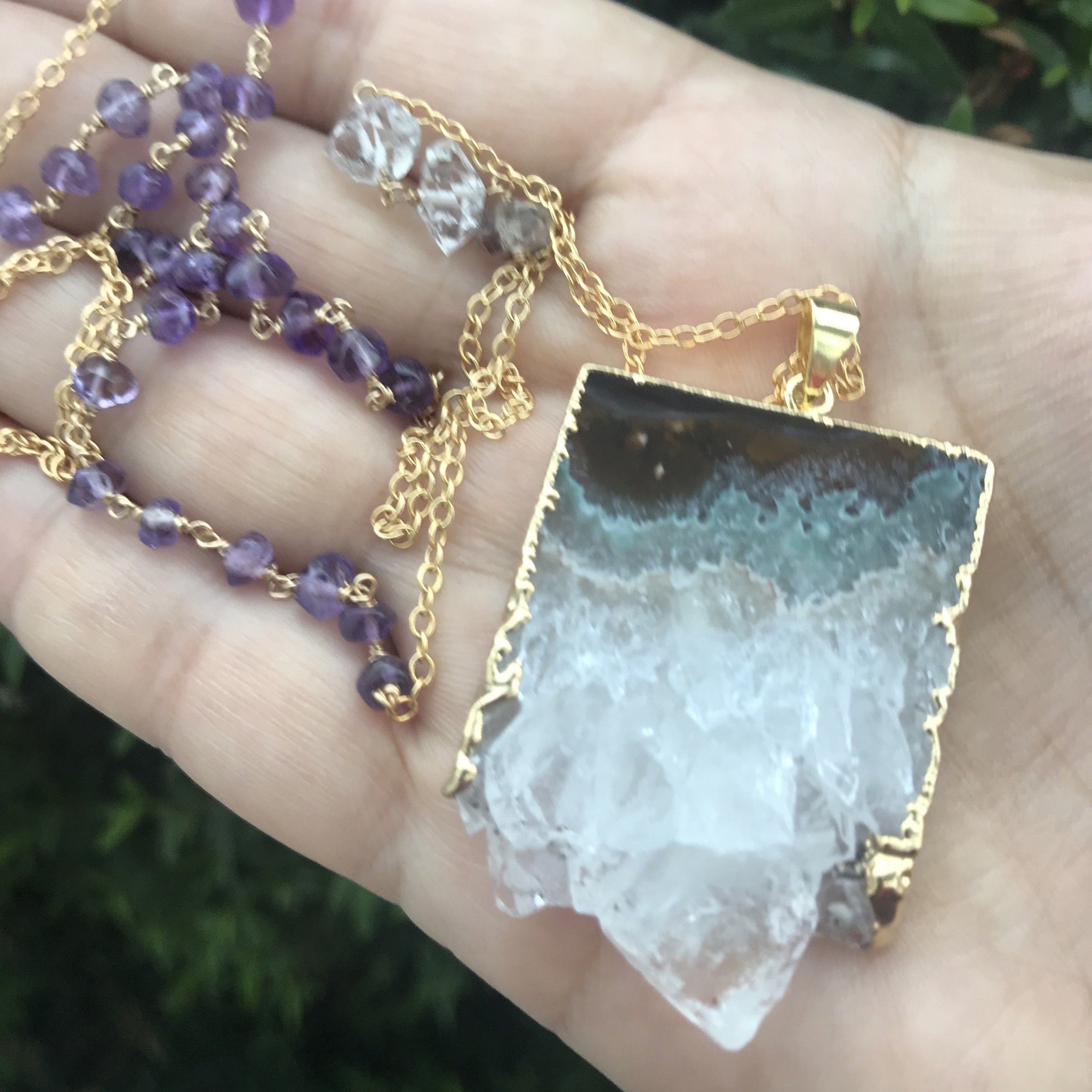 Thea - Amethyst Stalactite slice 30 inch long necklace necklace Amanda K Lockrow 