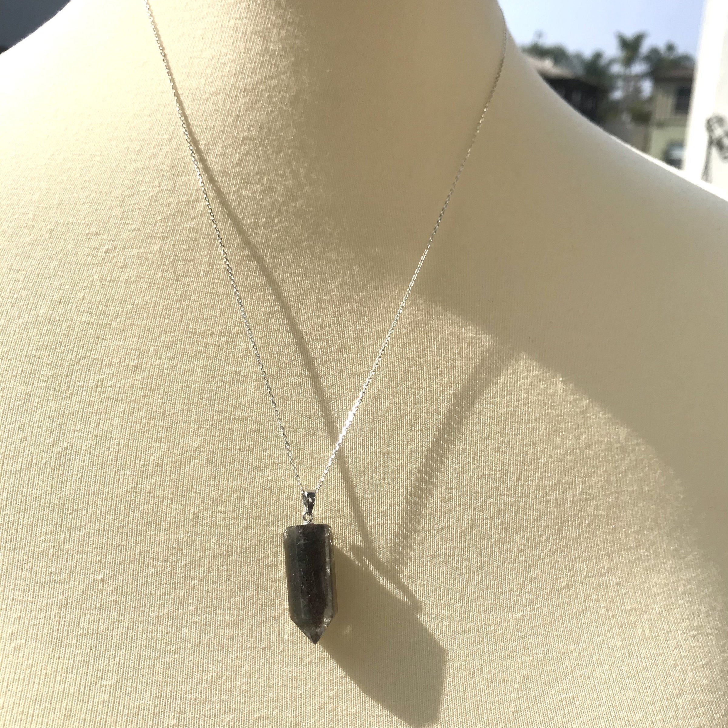 Tara necklace - chlorite phantom quartz with iron ore crystal pendant necklace necklace Amanda K Lockrow