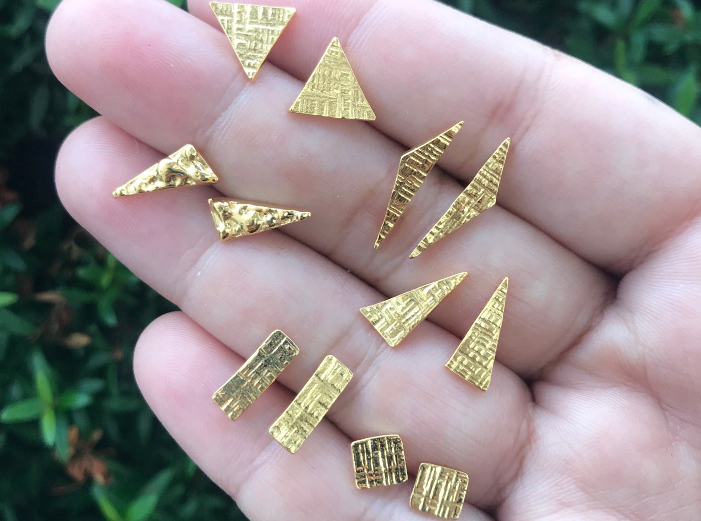 18K yellow gold vermeil triangle crosshatched stud earrings earrings Amanda K Lockrow