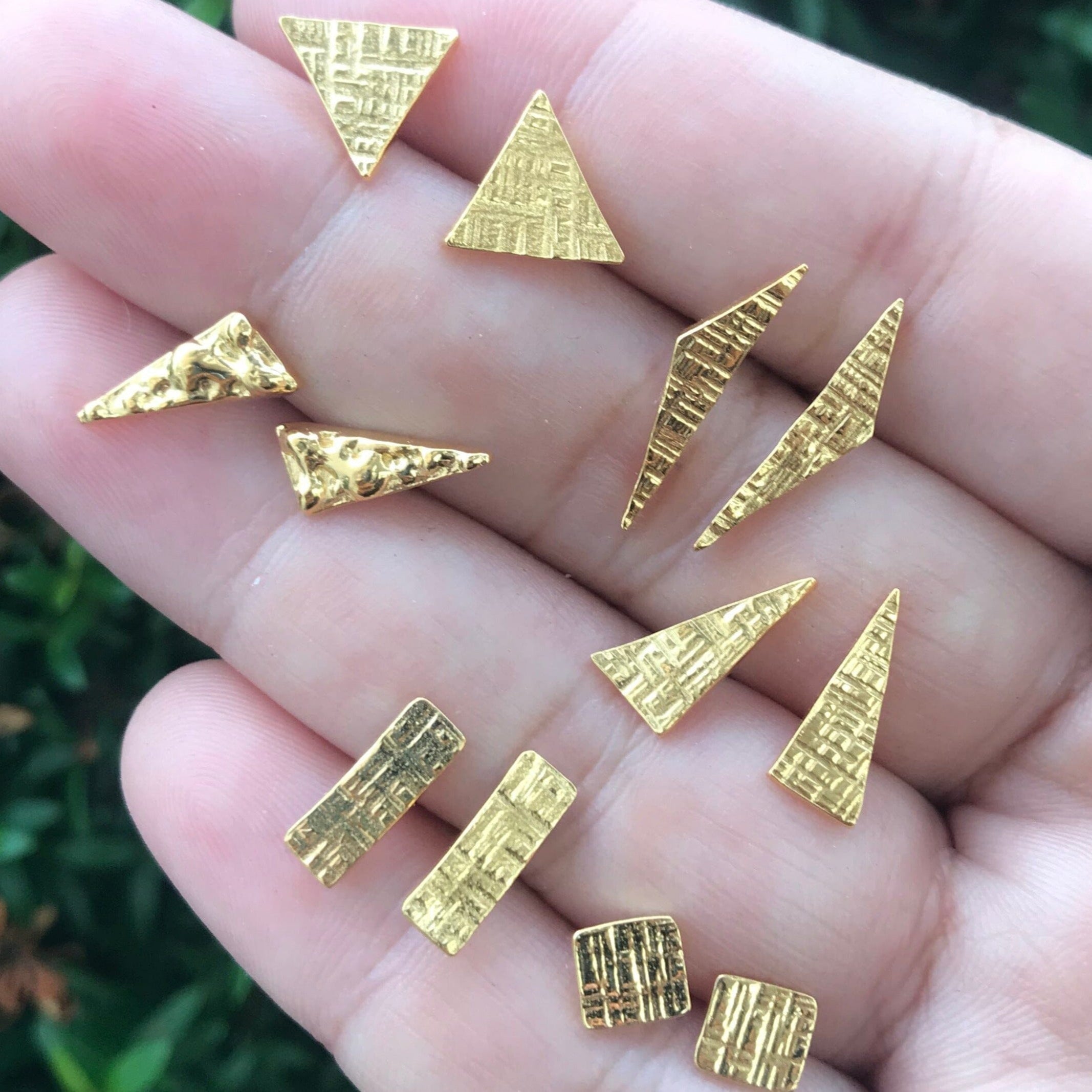 Hammered Triangle Studs - 18K yellow vermeil | Petite Collection earrings Amanda K Lockrow