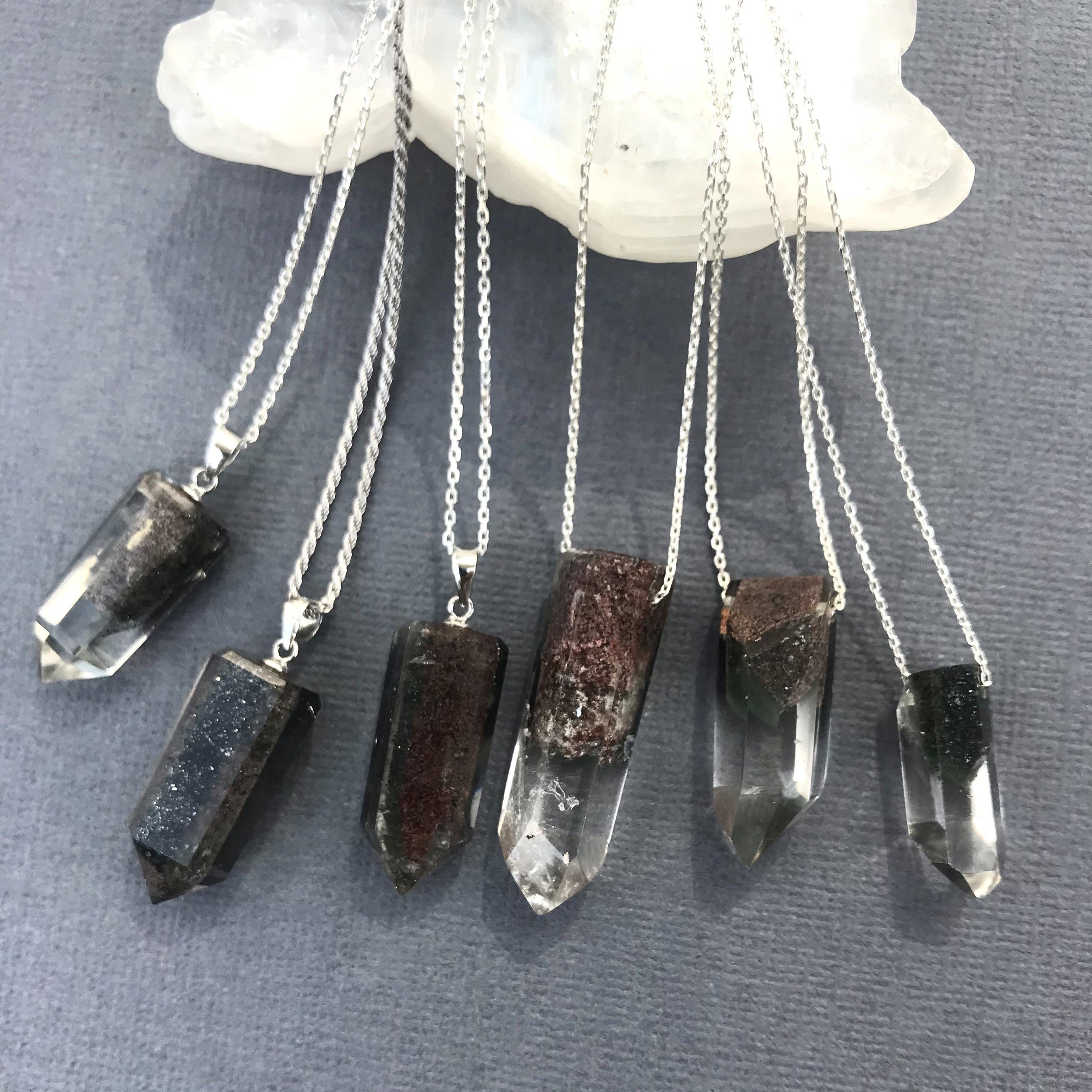 Tara necklace - chlorite phantom quartz with iron ore crystal pendant necklace necklace Amanda K Lockrow