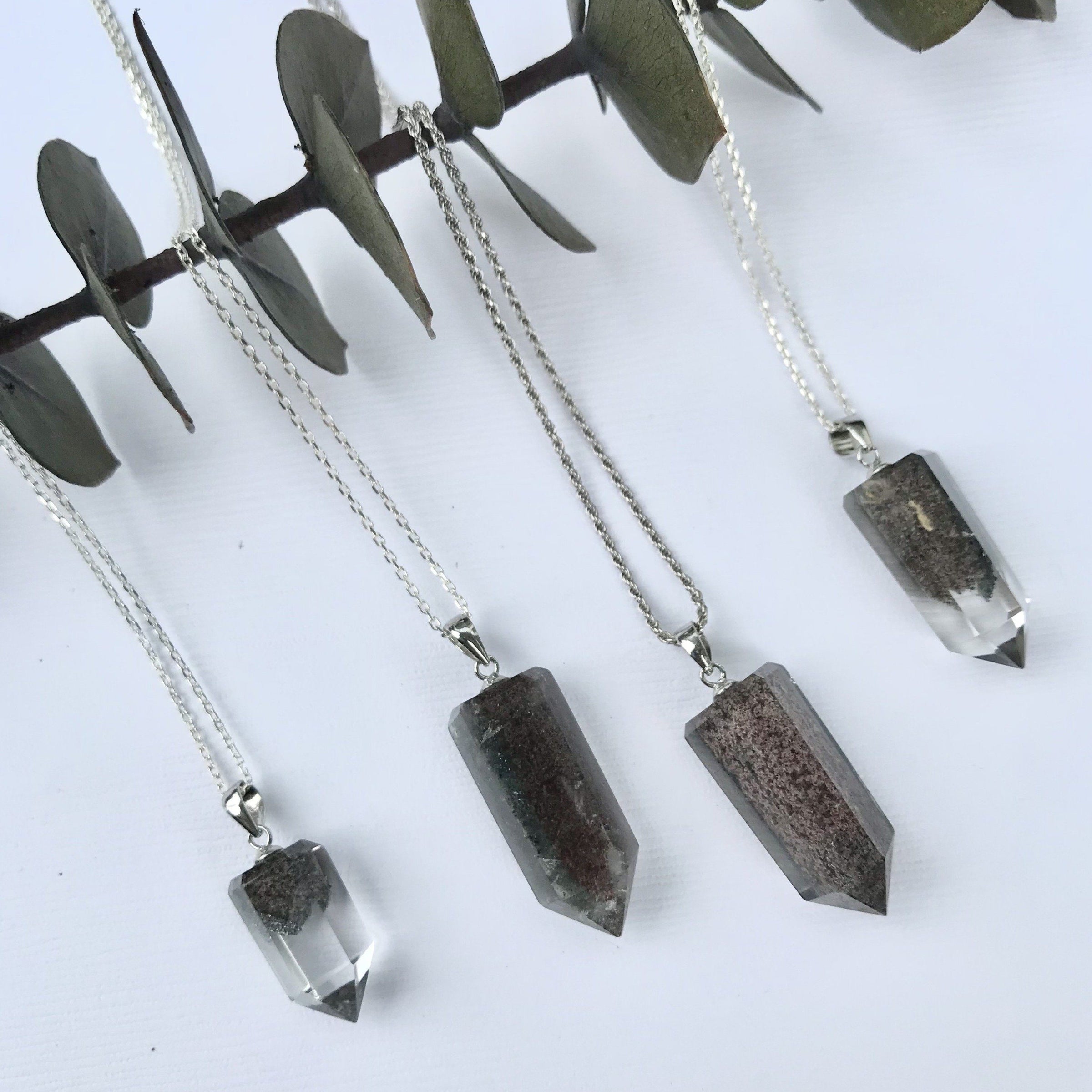 Tara necklace - chlorite phantom quartz with iron ore crystal pendant necklace necklace Amanda K Lockrow