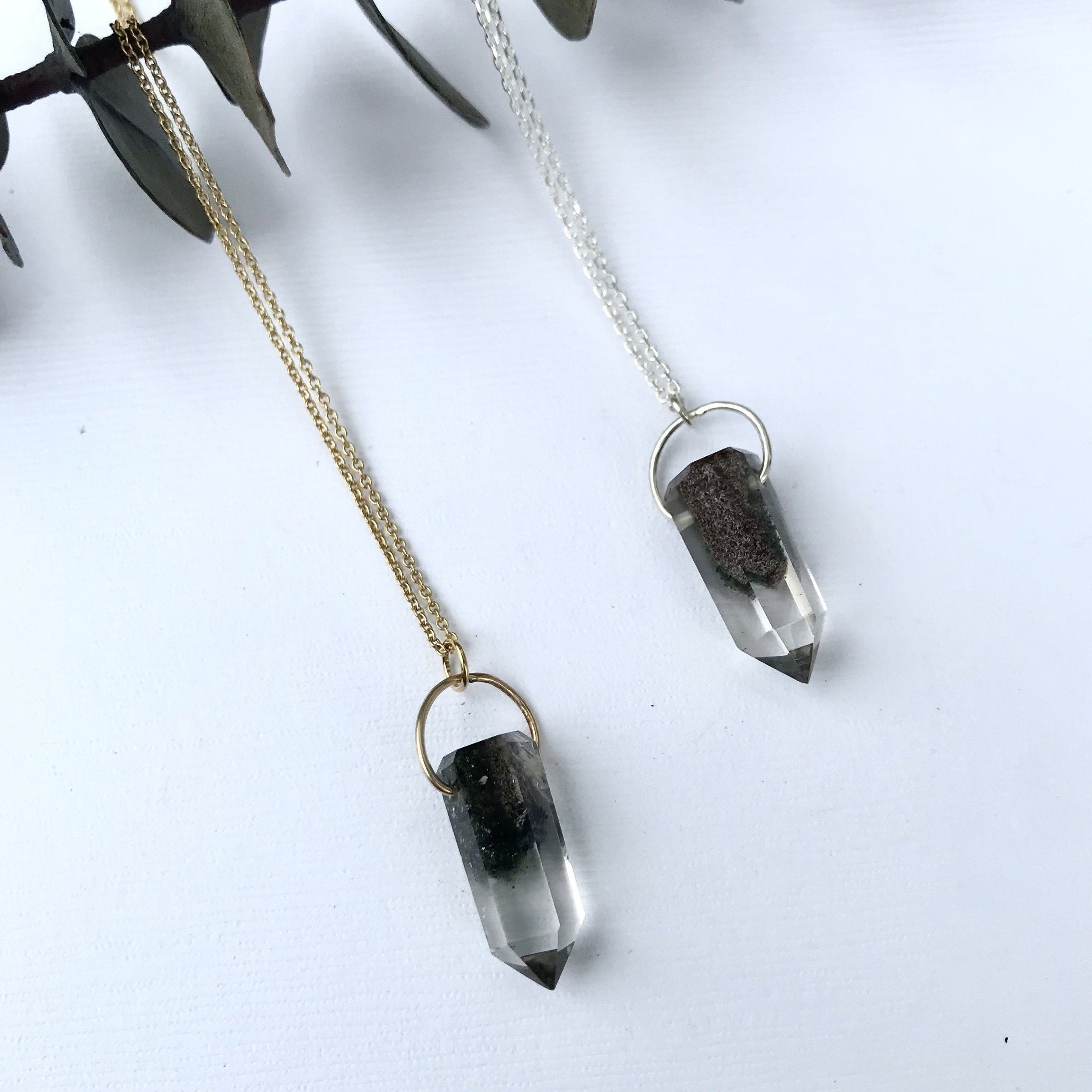 Tara necklace - chlorite phantom quartz with iron ore crystal necklace necklace Amanda K Lockrow