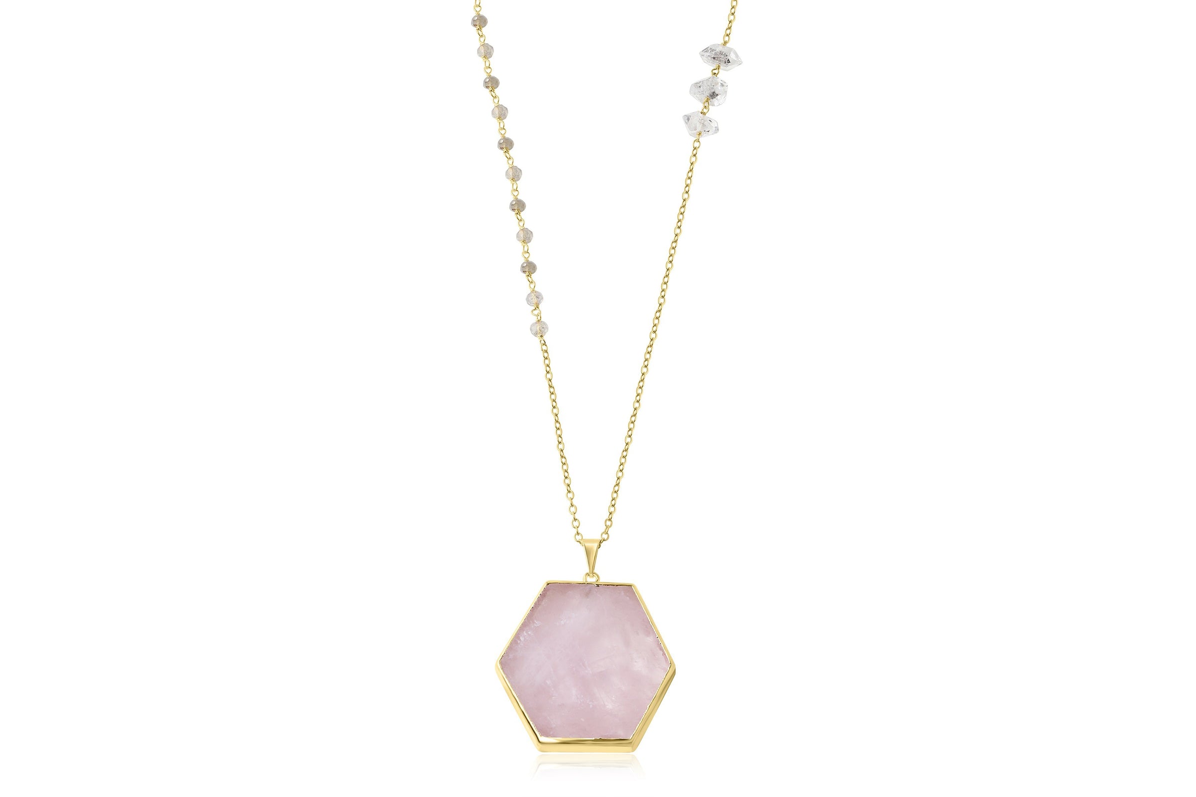 Thea - Rose Quartz and Labradorite 30 inch necklace necklace Amanda K Lockrow