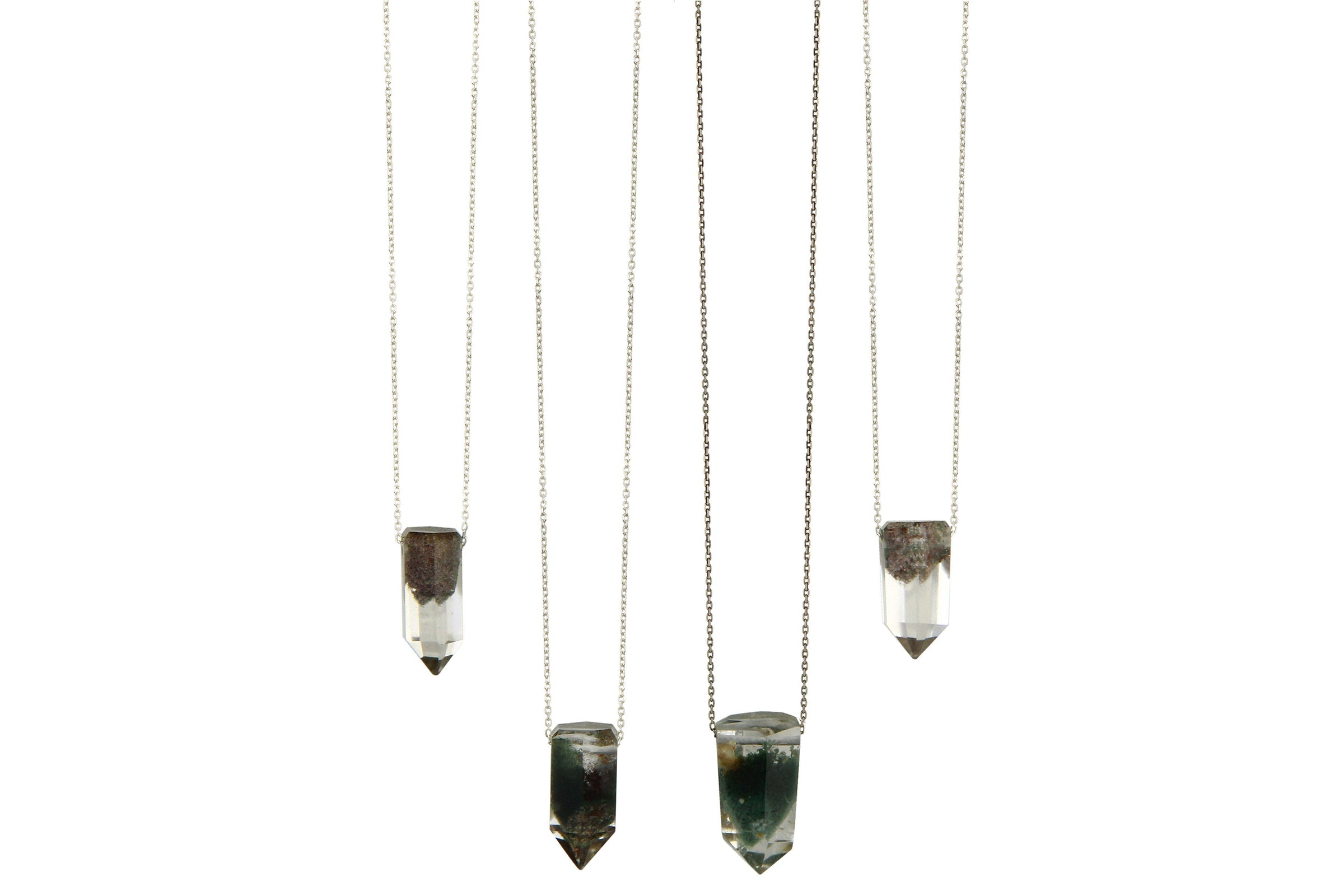 Tara necklace - chlorite phantom quartz with iron ore crystal floating pendant necklace necklace Amanda K Lockrow