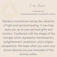 I Am Divine 14K gold rainbow moonstone triangle necklace necklace Amanda K Lockrow