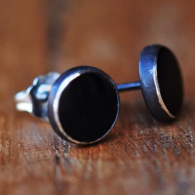 Black onyx flat 8mm silver stud earrings earrings Amanda K Lockrow