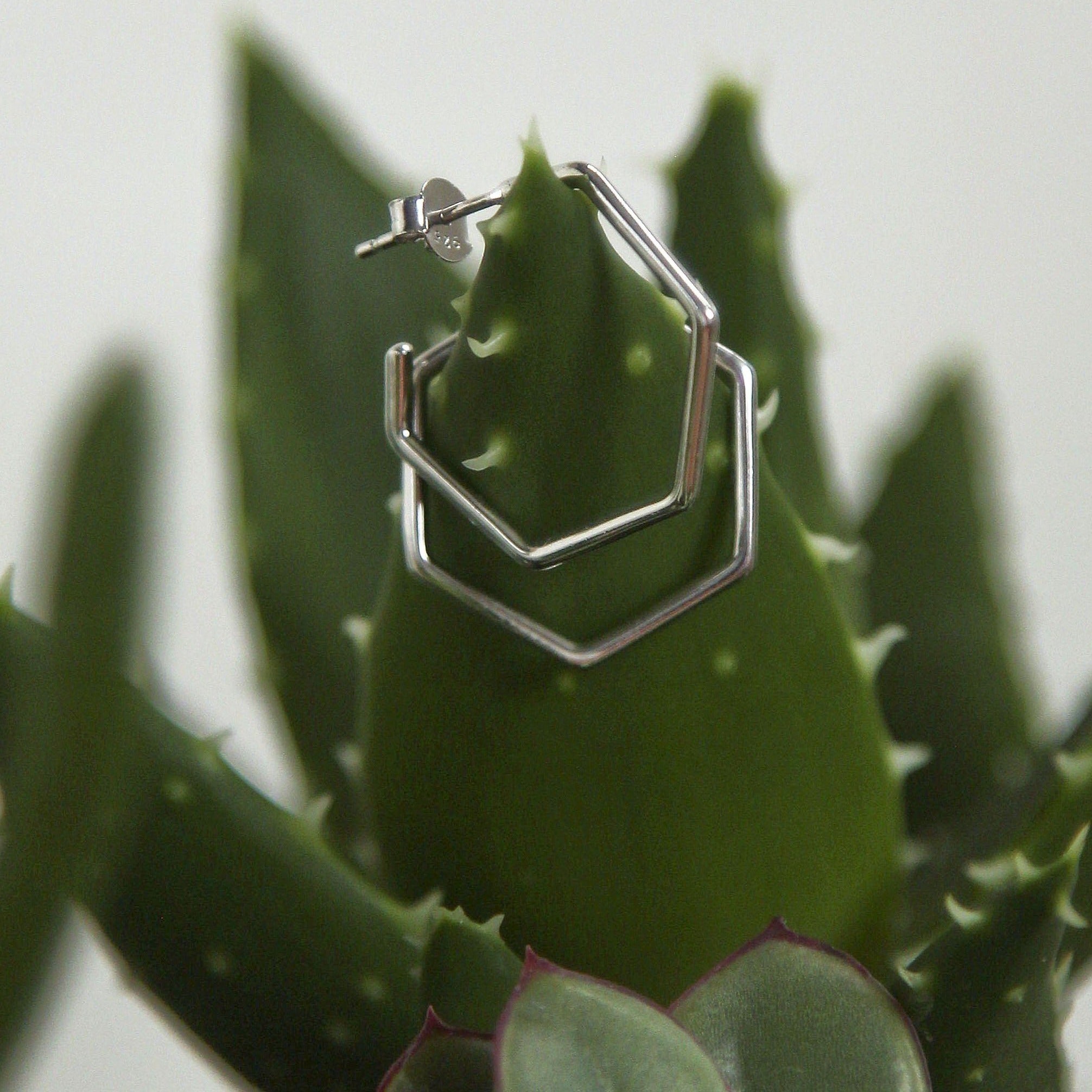 Sterling silver hexagon hoop earrings earrings Amanda K Lockrow