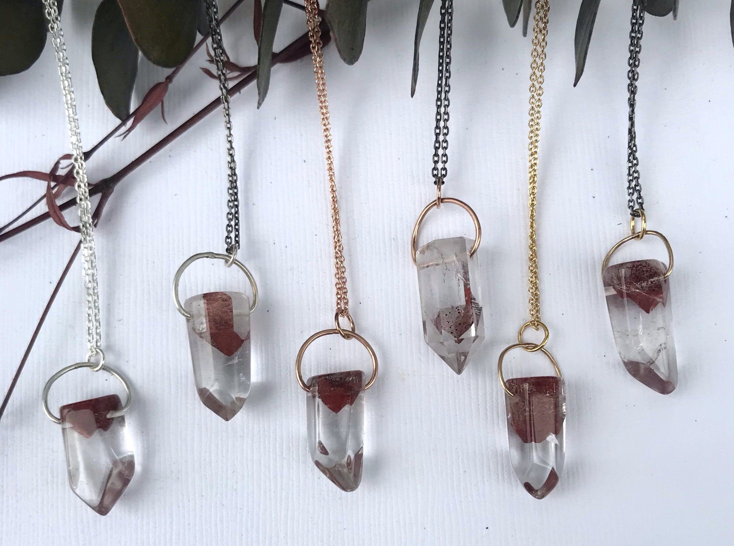 Tara necklace - Hematite Phantom Quartz crystal necklace necklace Amanda K Lockrow