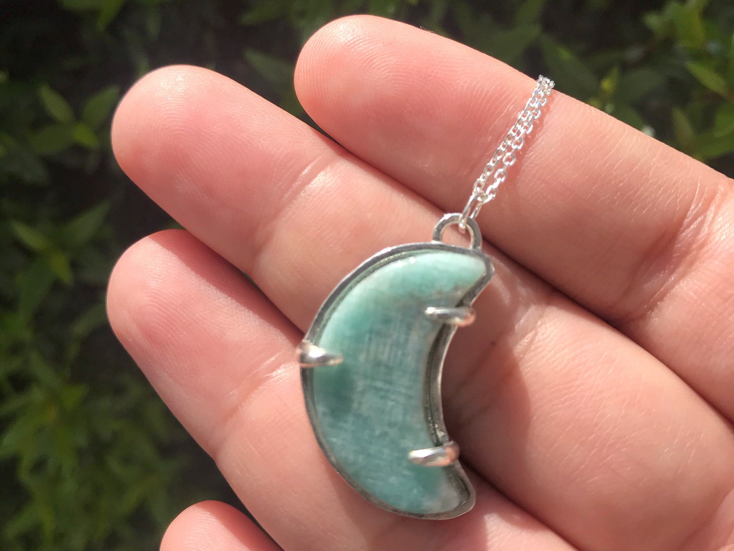 Luna amazonite moon talisman sterling silver necklace necklace Amanda K Lockrow