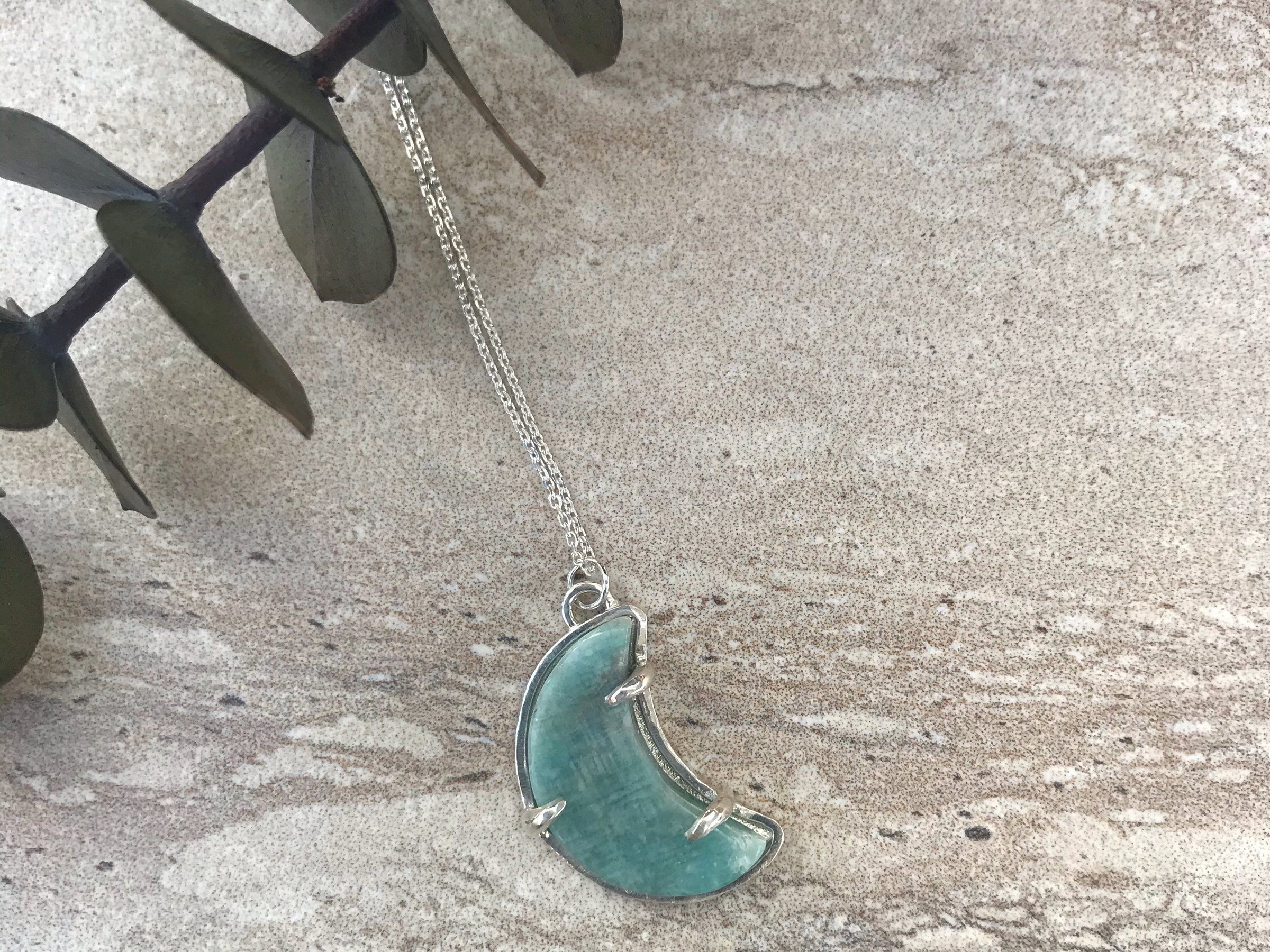 Luna amazonite moon talisman sterling silver necklace necklace Amanda K Lockrow