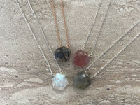 Rainbow moonstone hexagon sterling silver necklace - Little Rock Collection necklace Amanda K Lockrow