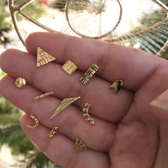 18k yellow vermeil triangle crosshatched stud earrings earrings Amanda K Lockrow