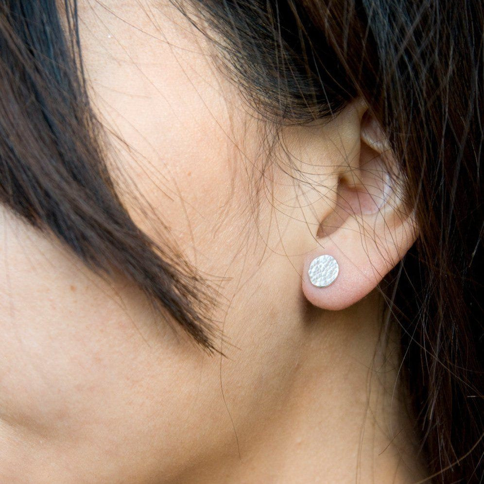 Silver hammered stud earrings (ready to ship) dot crosshatched earrings Amanda K Lockrow