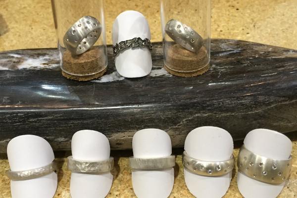 Bark hammered unisex silver band ring Amanda K Lockrow