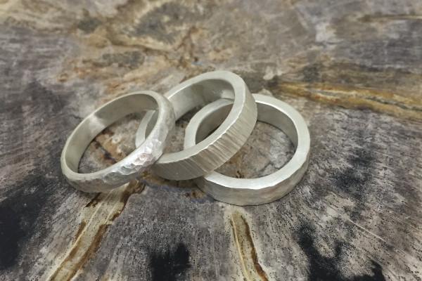 Bark hammered unisex silver band ring Amanda K Lockrow