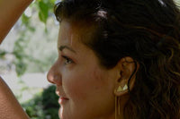 Crosshatched dainty trapezoid sterling silver stud earrings earrings Amanda K Lockrow
