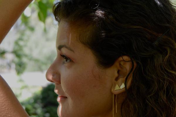 Crosshatched dainty trapezoid sterling silver stud earrings earrings Amanda K Lockrow