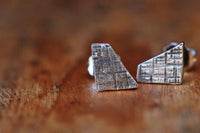 Crosshatched dainty trapezoid sterling silver stud earrings earrings Amanda K Lockrow
