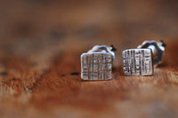 Crosshatched tiny square sterling silver stud earrings earrings Amanda K Lockrow