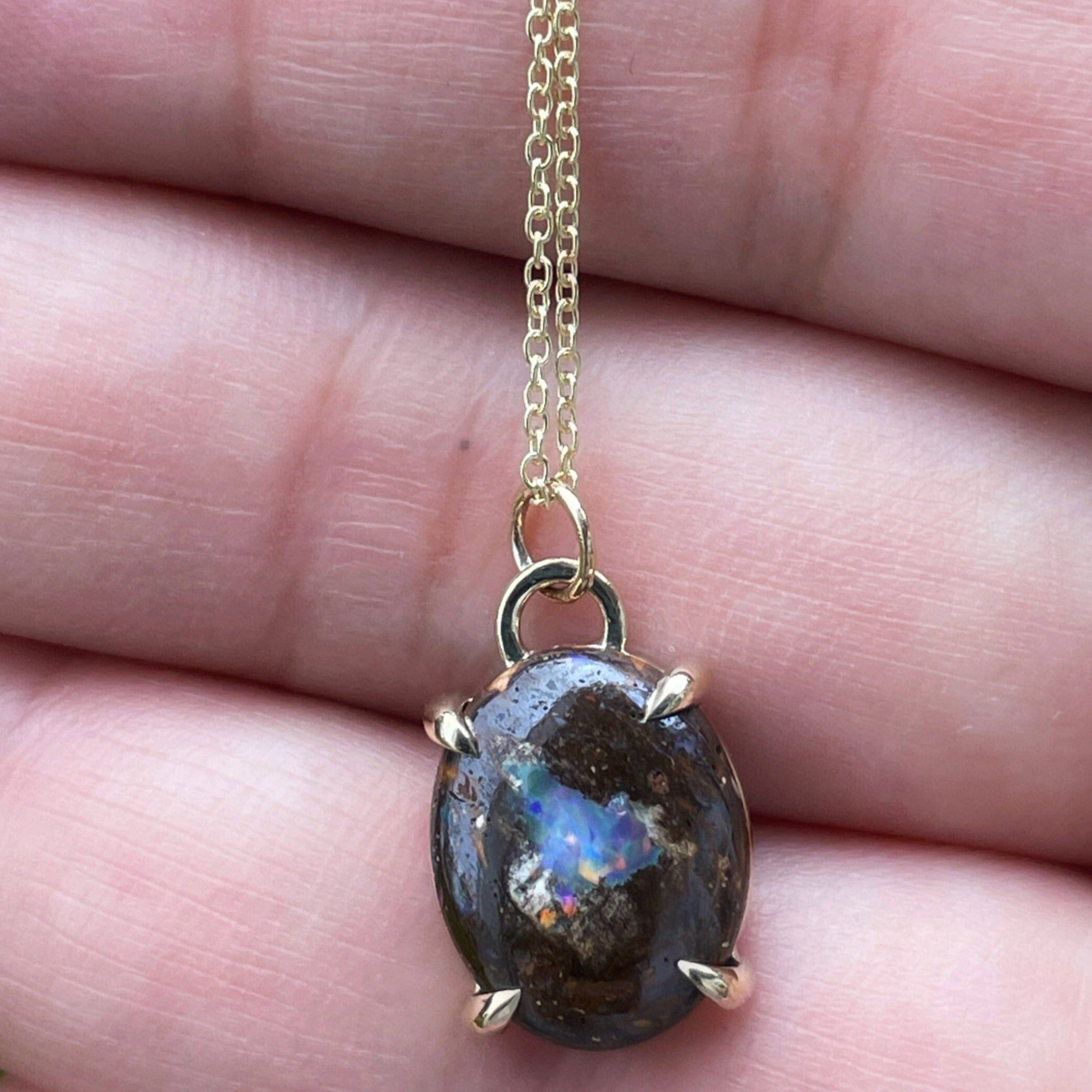 Opal in Petrified Wood Necklace - 14k gold | Fine Collection necklace Amanda K Lockrow